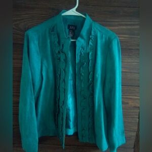 R QT petite petite xl ruffled suede feel zipper jacket